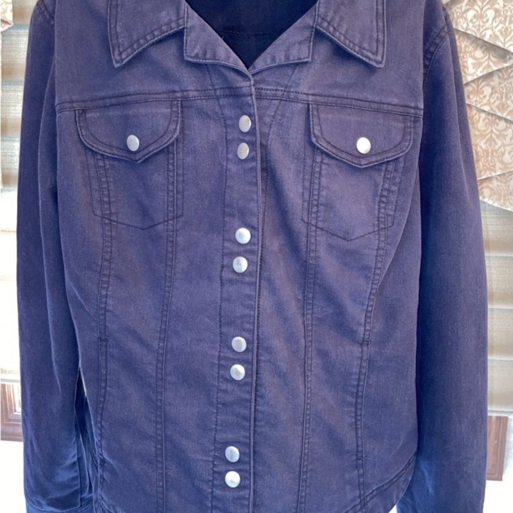 Women’s Dressbarn Black Long Sleeve Denim Snap-front Jacket Size Large